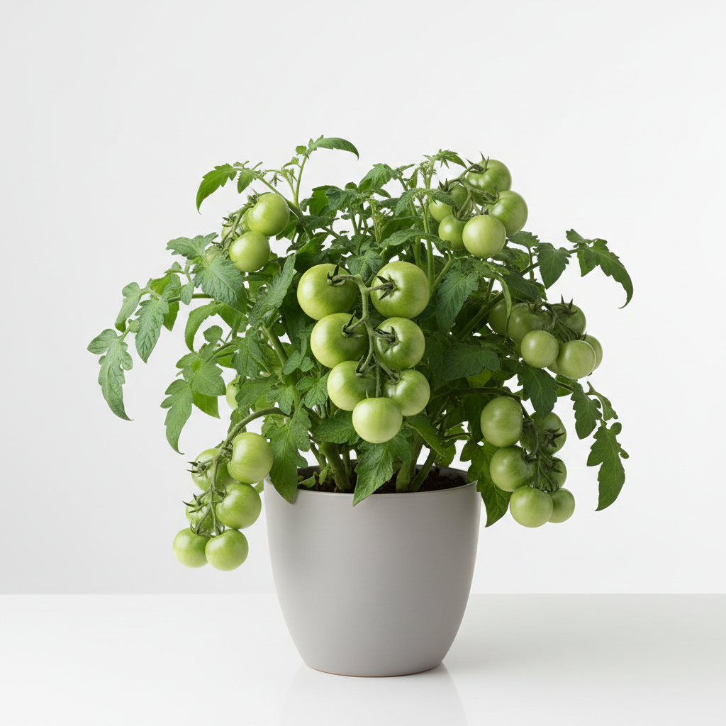Apple Green Tomato plant with vivid green round tomatoes on vine